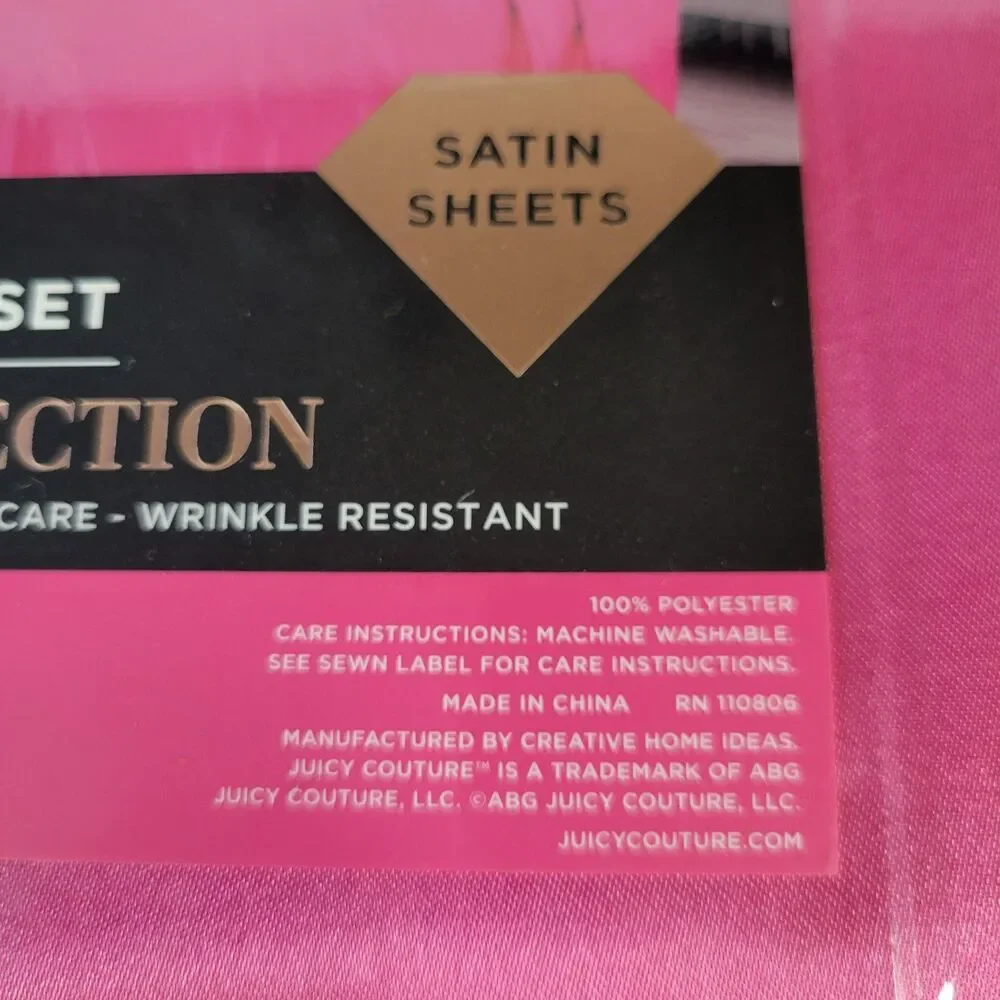 Juicy Couture Hot Pink Satin 4pc QUEEN Sheets Set Easy Care Sleek Smooth Fuchsia
